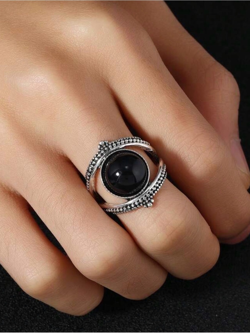 Western Ring Silver Black Statement Ring - Elegant Women’s Jewelry